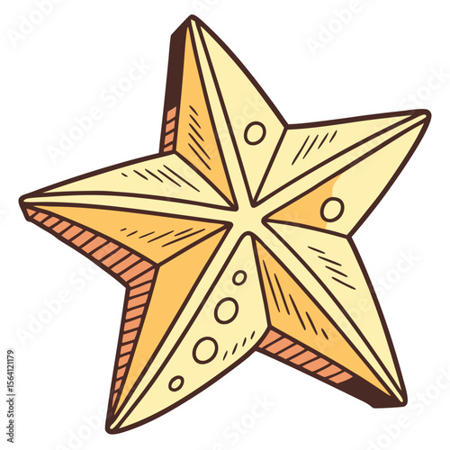 Vector star icon with five perfect points and gentle shading for depth
