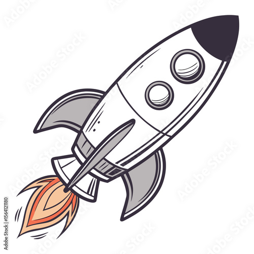Vector rocket icon with flame trail and smooth body curvature

