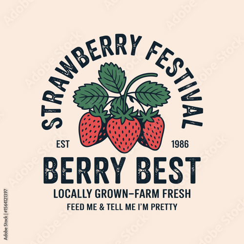 Celebrate the Strawberry Festival with this whimsical design showing tasty, locally grown strawberries, perfect for promoting berry best farms and summertime freshness.