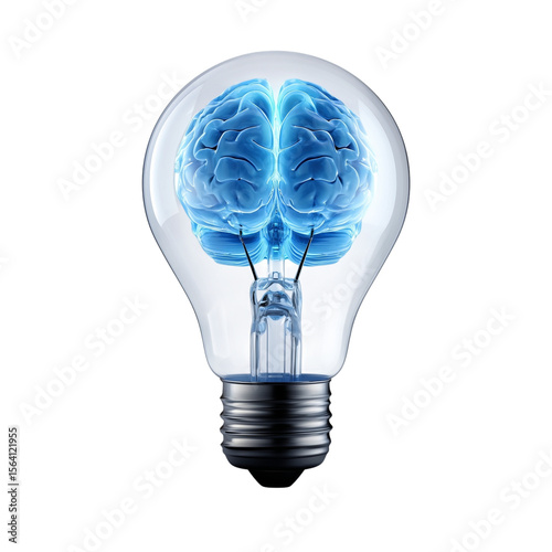 Brain inside lightbulb icon isolated transparent or white background , creativity and intelligence concept