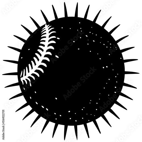 Stylized spiky ball with fern leaf detail silhouette vector illustration