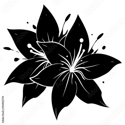 Two stylized lily flowers black and white silhouette vector illustration