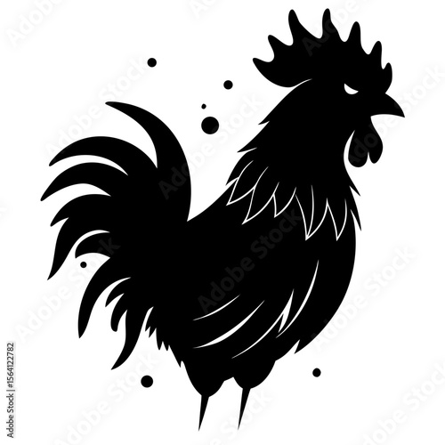 Detailed black rooster side view animal farm bird silhouette vector illustration