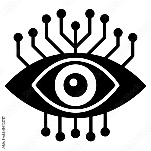 Eye with circuit board connection points silhouette vector illustration