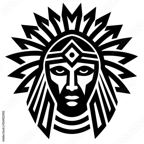 Native american chief head with headdress silhouette vector illustration