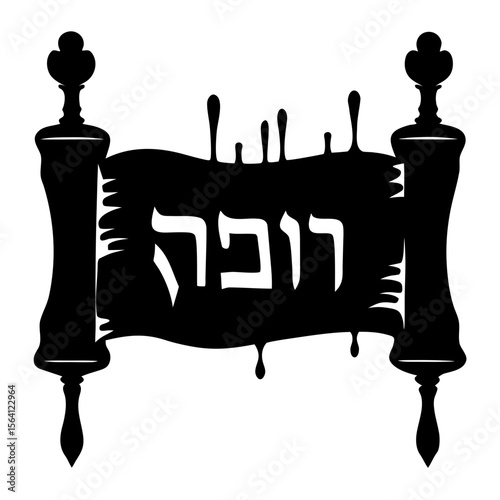 Torah scroll with hebrew text black and white silhouette vector illustration