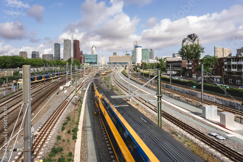 Quadro su tela The hague Central station, with the skyline of The Hague, Netherlands