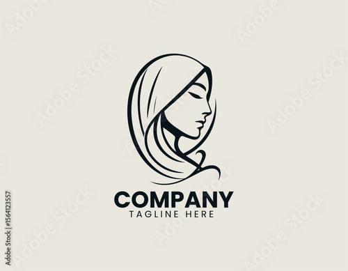 Profile of hooded woman in minimal line art vector logo design with mystery style concept