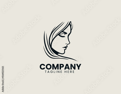 Profile of hooded woman in minimal line art vector logo design with mystery style concept
