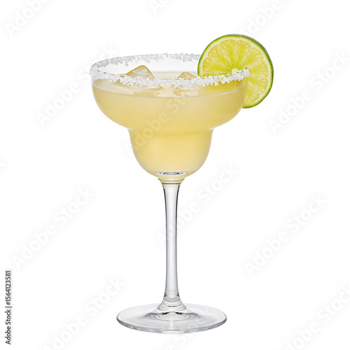 margarita cocktail glass with lemon,isolated on white background