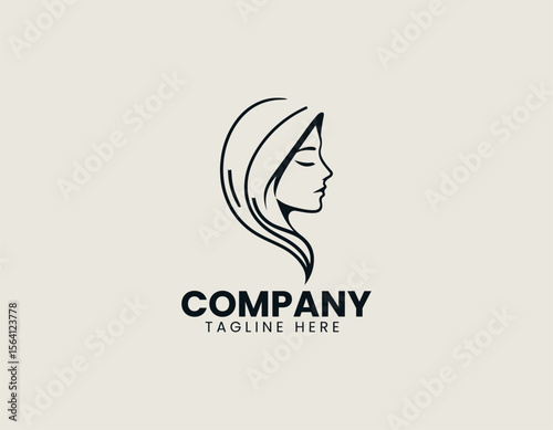 Profile of hooded woman in minimal line art vector logo design with mystery style concept