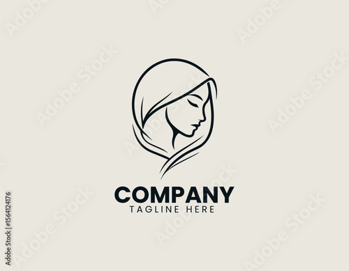 Hooded woman in line art minimalist style as vector logo illustration for mystery identity