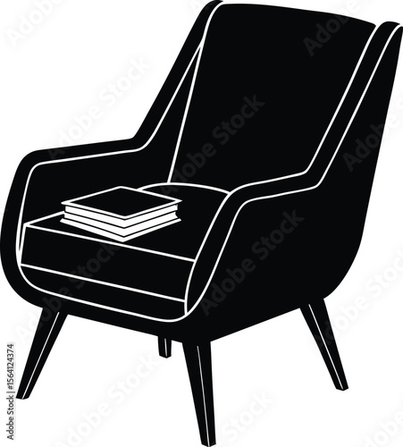 Mid-century armchair with side magazine pocket and vintage cushion