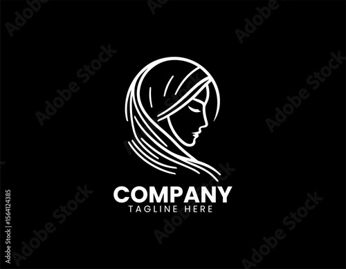 Minimalist hooded female figure in elegant line art vector logo design for brand identity