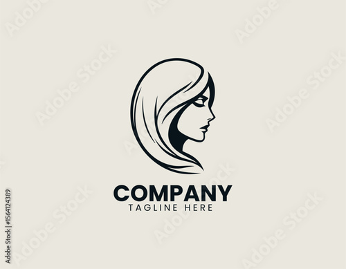 Minimalist hooded female figure in elegant line art vector logo design for brand identity