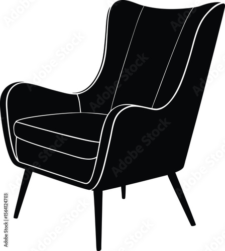 Round-back upholstered armchair with modern style and cushioned seat