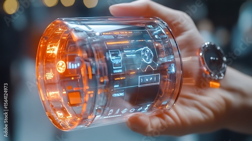 Transparent futuristic gadgets like wearable tech and hologram projectors