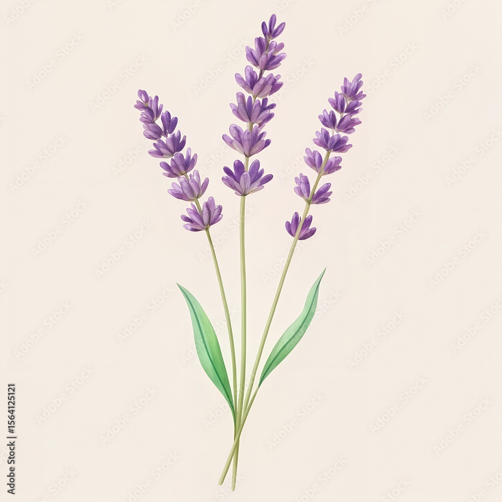 Naklejka premium Minimal Lavender Sprig Illustration Muted Purple