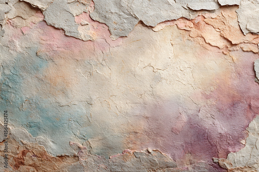 Naklejka premium Faded peeling stone surface with pastel watercolor washes textured background
