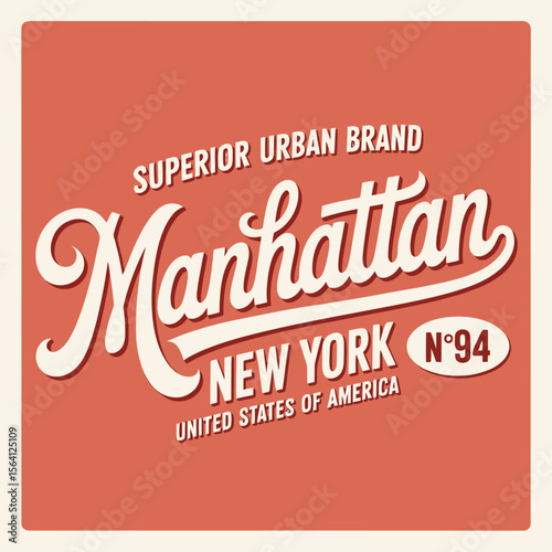 Explore a creative graphic showcasing Manhattan typography with a retro style, a cool urban brand, perfect for print or digital media designs and modern apparel creations.