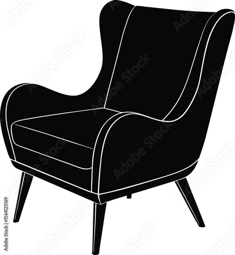 Stylish armchair with soft curved backrest in elegant vector format