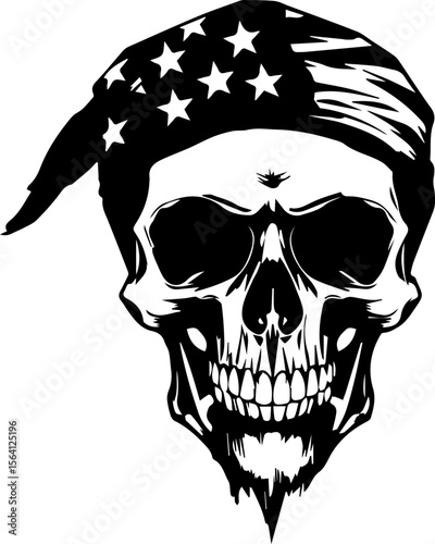 Patriotic Skull with American Flag Bandana

