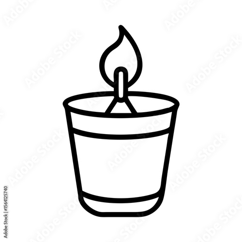 Citronella bucket candle icon – simple line illustration of outdoor insect-repellent candle in container. Symbol for relaxation, spa, and cozy home. Outline vector icon