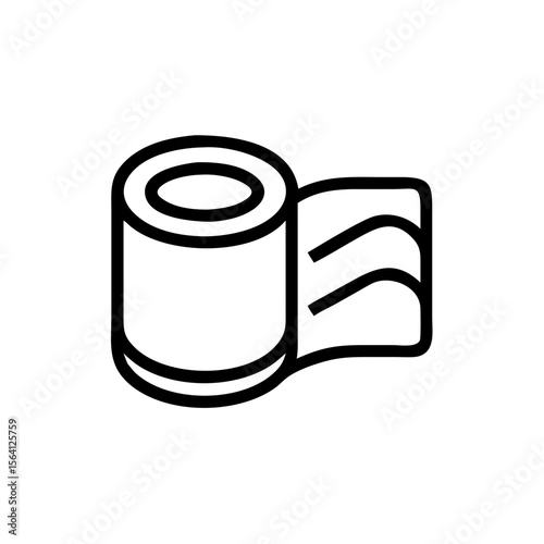 Toilet paper roll with unrolled sheet. Hygiene and sanitary concept. Black and white outline vector icon illustration for web, app, print