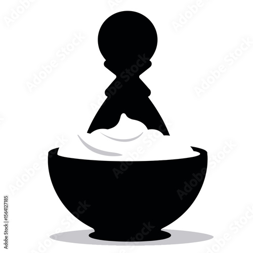 Silhouette of shaving brush with foaming cream in bowl, classic grooming preparation