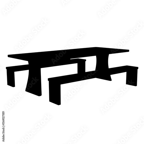 Silhouette of platform dining bench, black and white, seating design concept