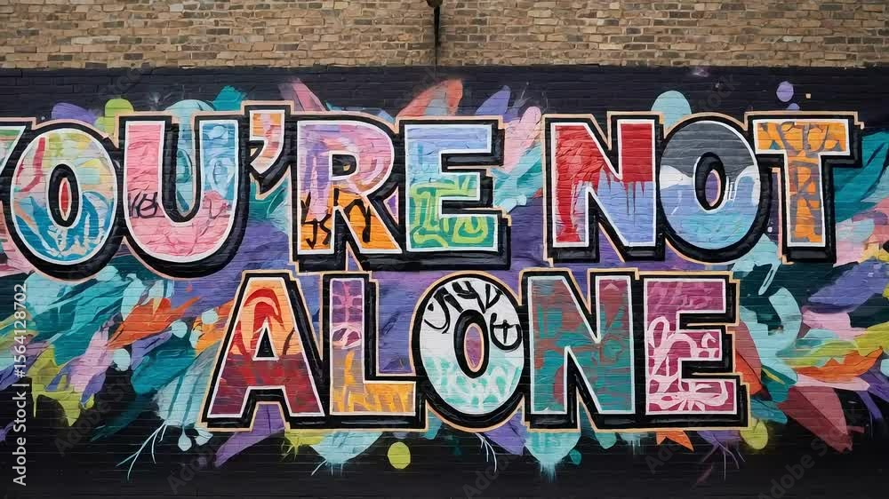 Bold graffiti mural with the words 