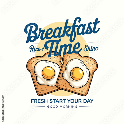 A cheerful breakfast graphic showcasing toast with sunny-side-up eggs, perfect for restaurant menus, breakfast promos, or cheerful branding with a focus on a delicious breakfast time.
