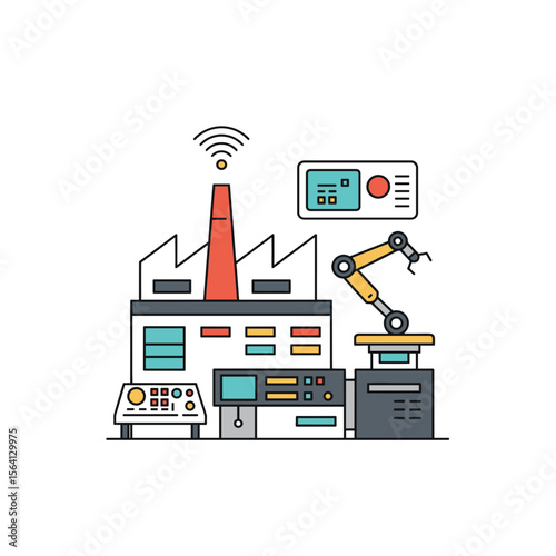 Digital Twin Factory Icon – Bold Outline Style