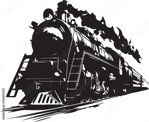 Locomotive Steam Train Silhouette Vector Illustration on Transparent Background