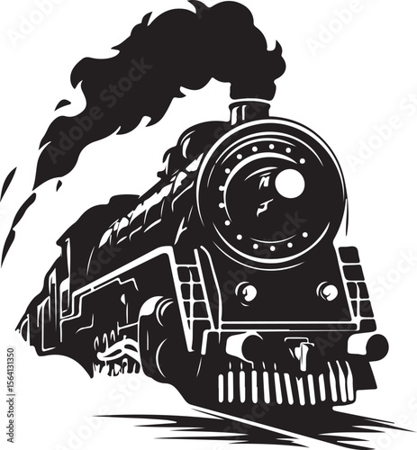 Locomotive Steam Train Silhouette Vector Illustration on Transparent Background
