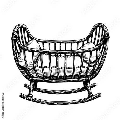 Baby cradle sketch for nursery branding and infant care identity