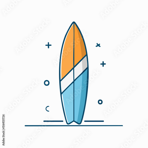 Minimalist Icon of Slanted Surfboard in Blue and Orange Tones