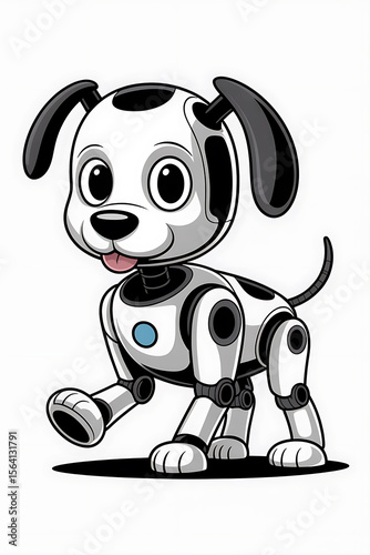 Cute robot dog, walking with mechanical legs.
