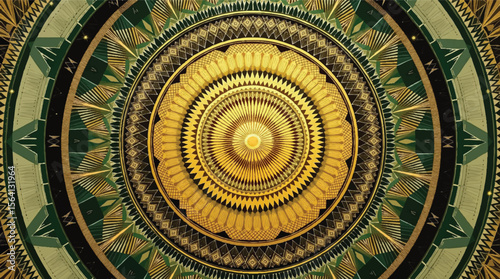 Intricate golden mandala with geometric pattern and elegant decorative design elements.