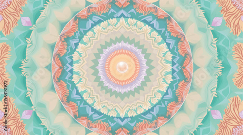 Intricate pastel colored mandala pattern decorative design in circular shape for backgrounds.