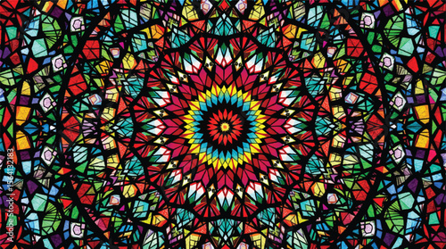 Vibrant and colorful mandala art featuring a stained glass pattern for spiritual designs.