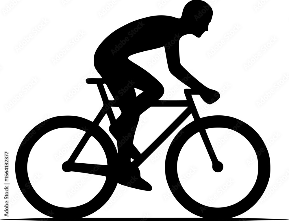 Obraz premium Silhouette of a person cycling, clean minimalist black vector 