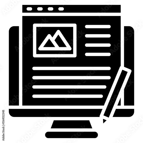 Blog Post glyph icon, use for journalist, broadcasting, education, news and media UI, UX kit, app and web development, digital or print.