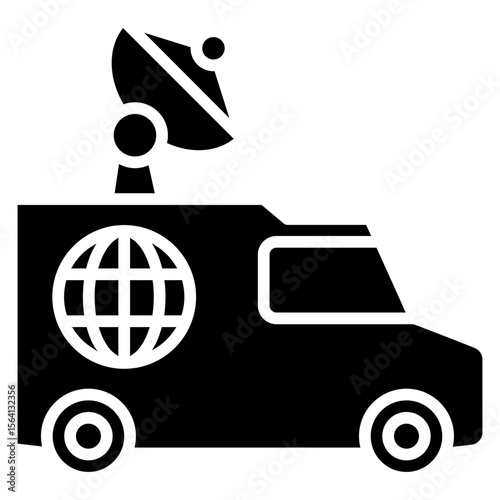 Broadcast Van glyph icon, use for journalist, broadcasting, education, news and media UI, UX kit, app and web development, digital or print.
