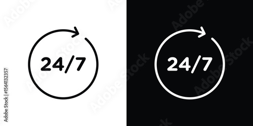 24 7 icon symbol outline style. Editable icon in EPS10