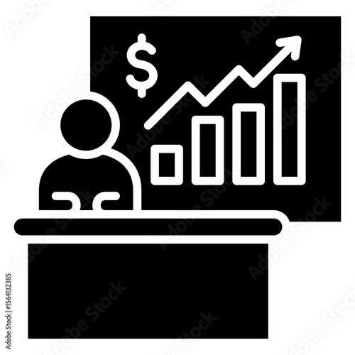 Chart Report glyph icon, use for journalist, broadcasting, education, news and media UI, UX kit, app and web development, digital or print.