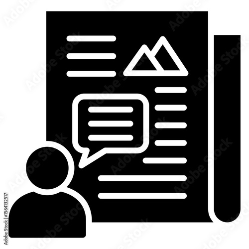 Opinion glyph icon, use for journalist, broadcasting, education, news and media UI, UX kit, app and web development, digital or print.