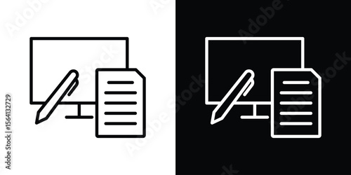Blended learning icon symbol outline style. Editable icon in EPS10