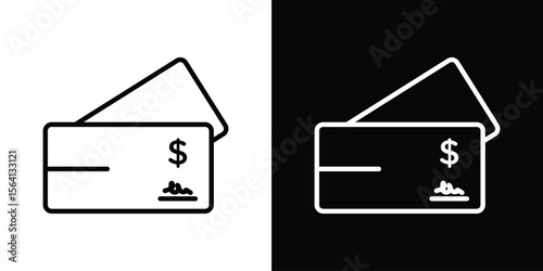 Cheque icon symbol outline style. Editable icon in EPS10