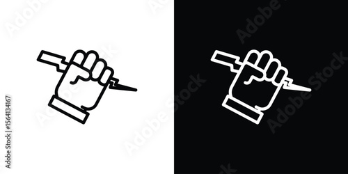 Hand with Power icon symbol outline style. Editable icon in EPS10
